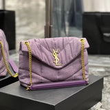 YSL Women's Bag Top version 【Original Leather】2022New Louloupuffer Launch New Color Linen Series Purple Green niki Raglan Sleeve Anticlinal Lower Bag Crossbody Bag