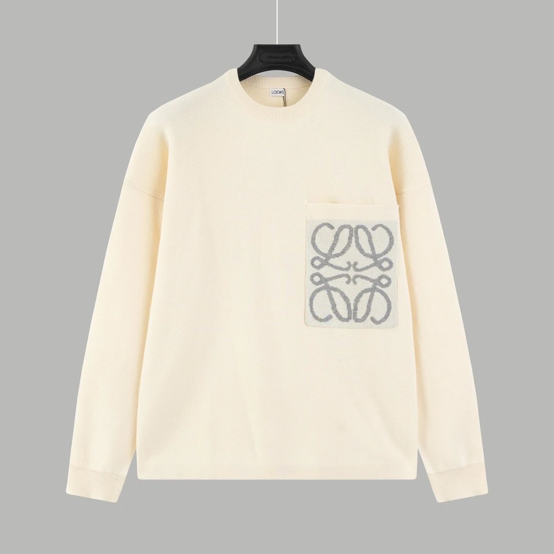 LOEWE Sweater Pocket Jacquard Logo Round Neck Pullover Knit Sweater Casual Loose Versatile Thickened Warm Inner Layer Top os Unisex Style24ss Autumn and Winter New Products