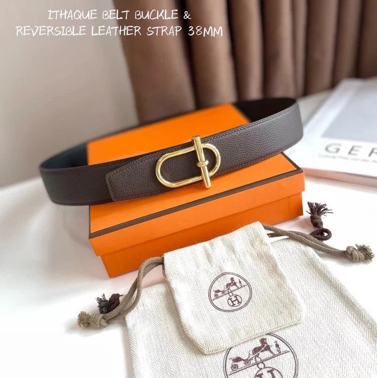 Hermes Belt Top version 【Products in stock new】Belt Men's Leather Belt Double-Sided Available Smooth Buckle Business Casual Belt38MM