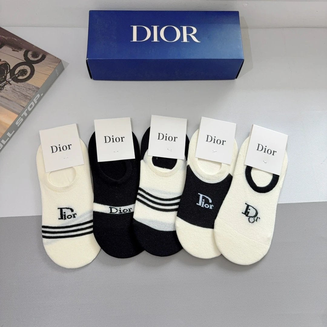 Dior Sock 【a Box5Double】Classic Letters logo Breathable Fashion25ss New Short Cotton Socks Spring Summer Autumn Thin Business Sports Casual Versatile Deodorant Sweat-Absorbing