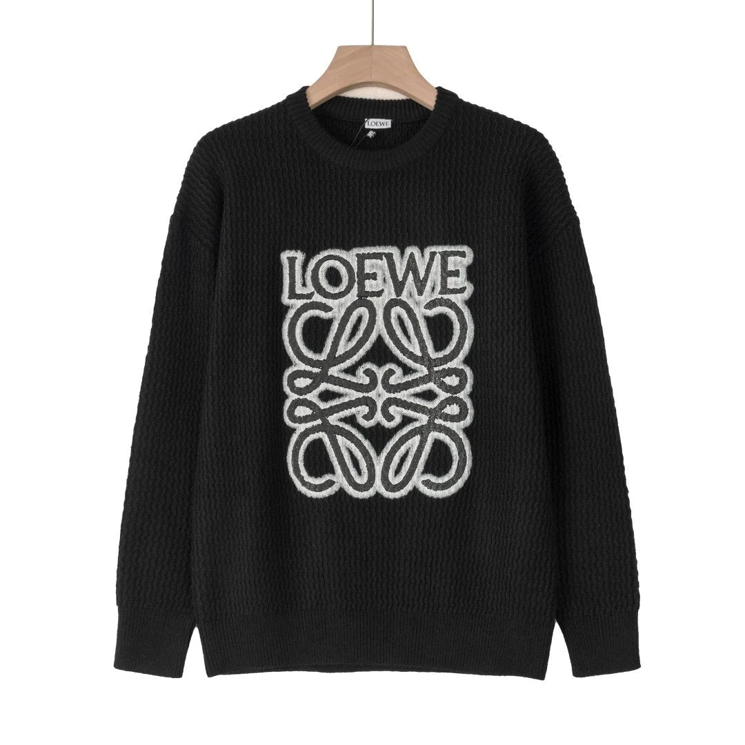 LOEWE Sweater Knitted Screen Printing Large logo Round Neck Sweater Long Sleeve Thickened Lazy Style Unisex Loose Knit Top Coat Versatile Casual Wearable Inside and Outside