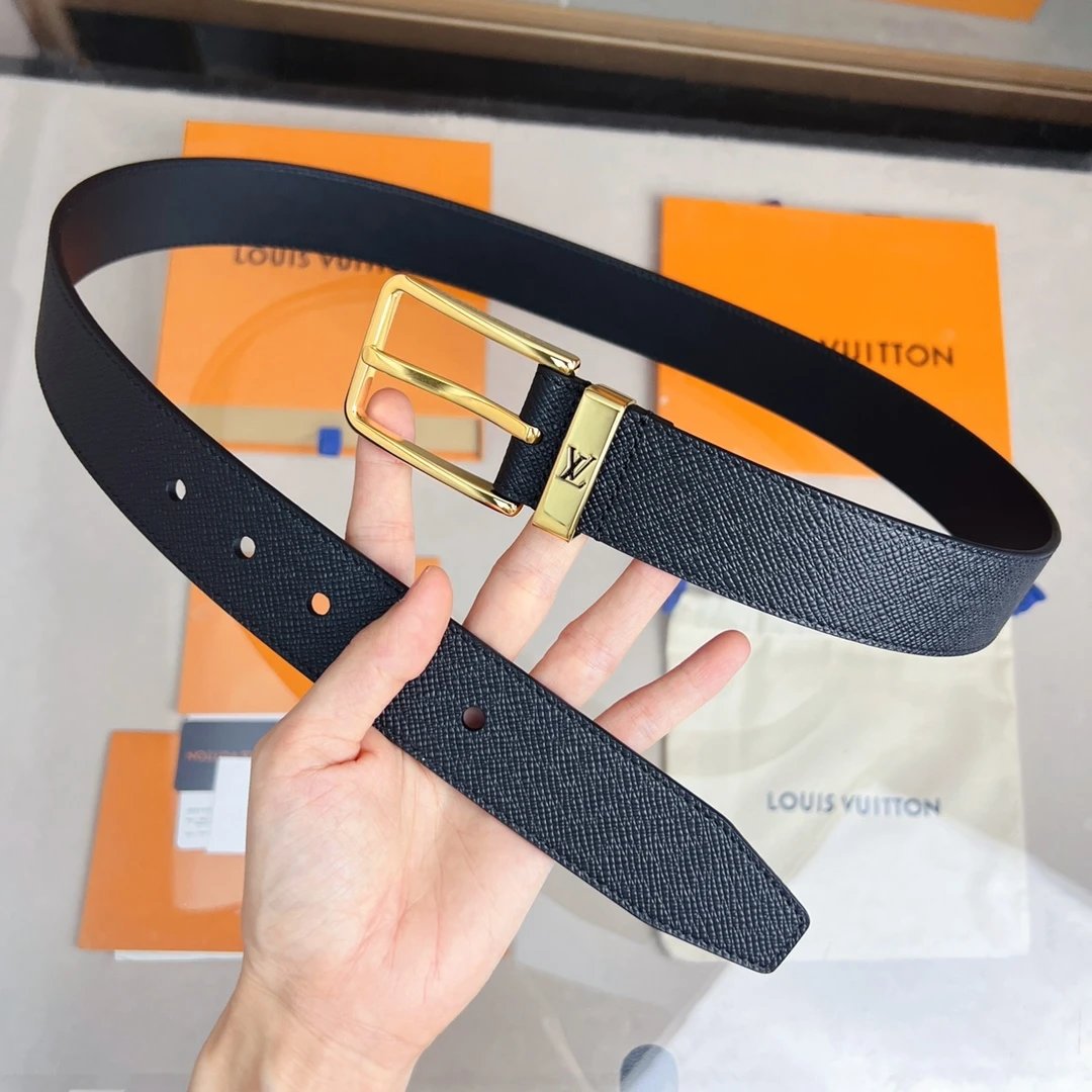 Louis Vuitton LV Belt Belt Classic Black for Men Flower Button Double-Sided Cowhide Casual Belt Buckle Business Genuine Leather Pants Belt Women