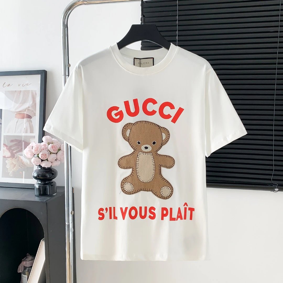 Gucci T-shirt Colorful Bear Print on the Chest Logo Logo Crew Neck Short Sleeve25ss New pure cotton T Unisex T-Shirt OS Loose Fit Base Shirt Top Half Sleeve T-Shirt