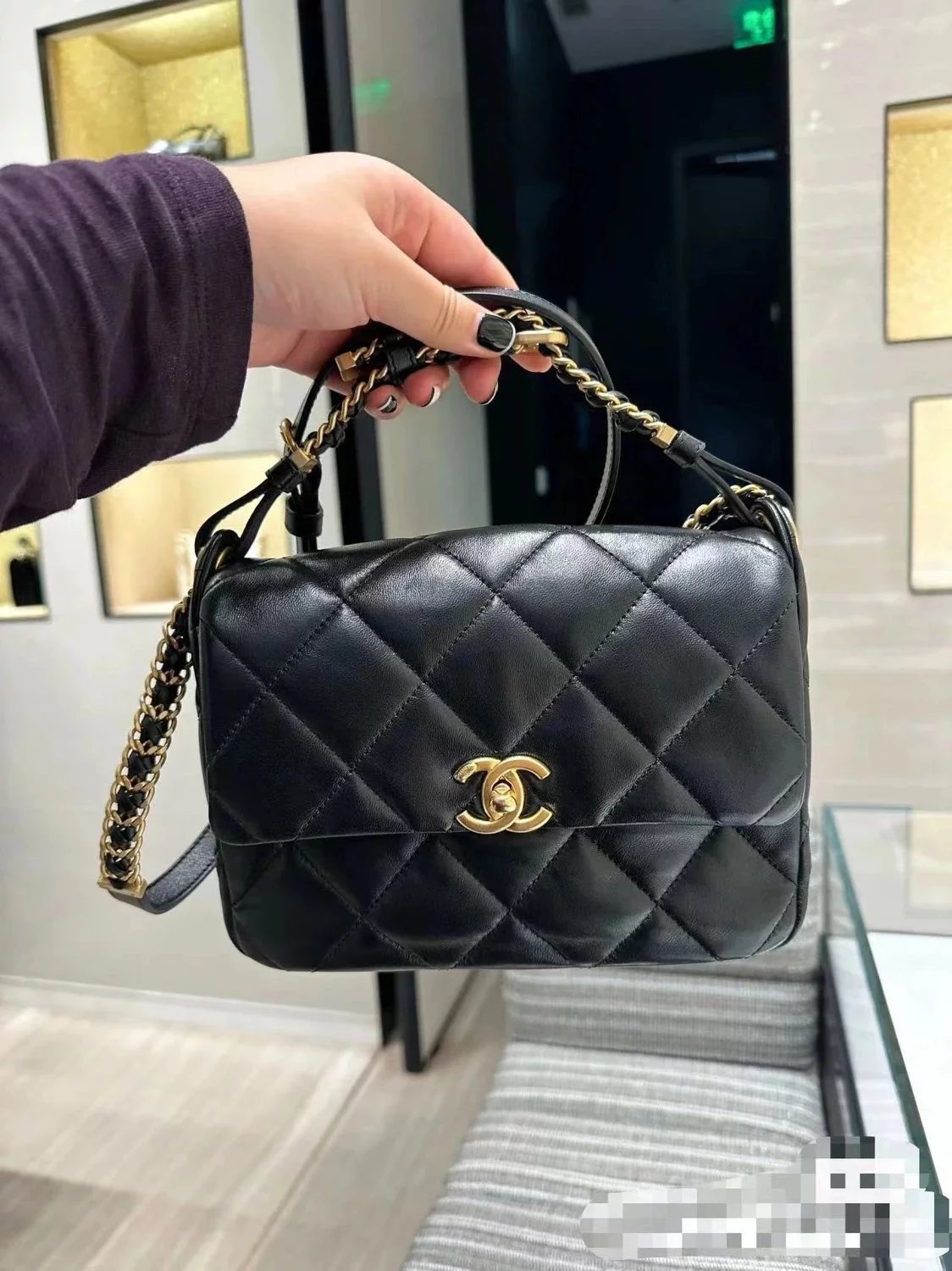 Chanel Women's Bag Top version 【Premium Original Leather】CHANE｜23K Retro Chain Square Bag Portable Mouth Cover Bag Home New Thick Chain Sheepskin Shoulder Strap Messenger Bag Shoulder Bag AS4305