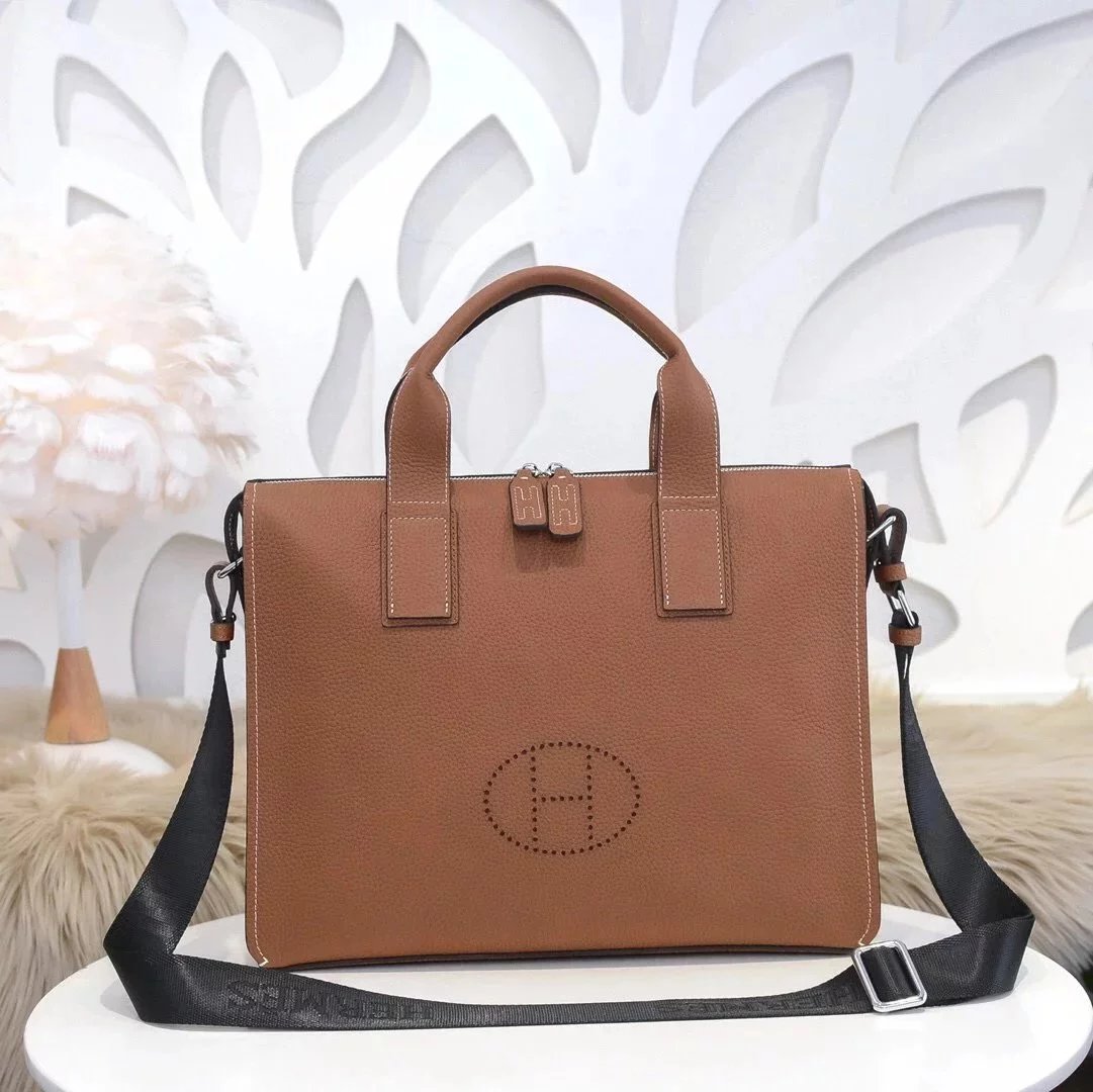 Hermes men's bag Top version Can Support Counter Comparison Genuine Goods Quality Men's Bag Business Briefcase Computer Bag Messenger Bag Shoulder Bag Handbag Handbag