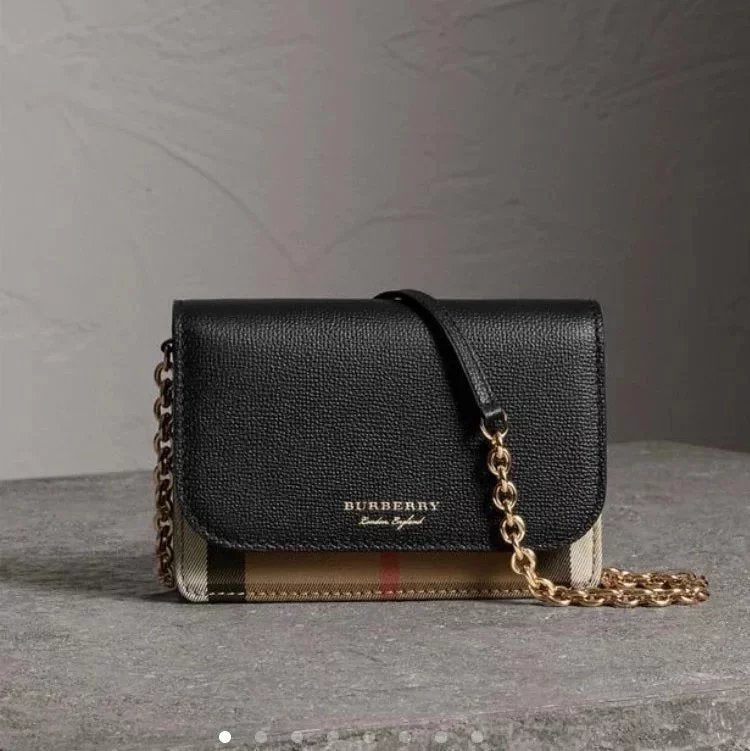 Burberry Women's Bag Top version Plaid Chain Bag woc Flap Small Square Bag Crossbody Messenger Bag Classic Canvas House War Horse Plaid Flap Crossbody Shoulder Chain Bag