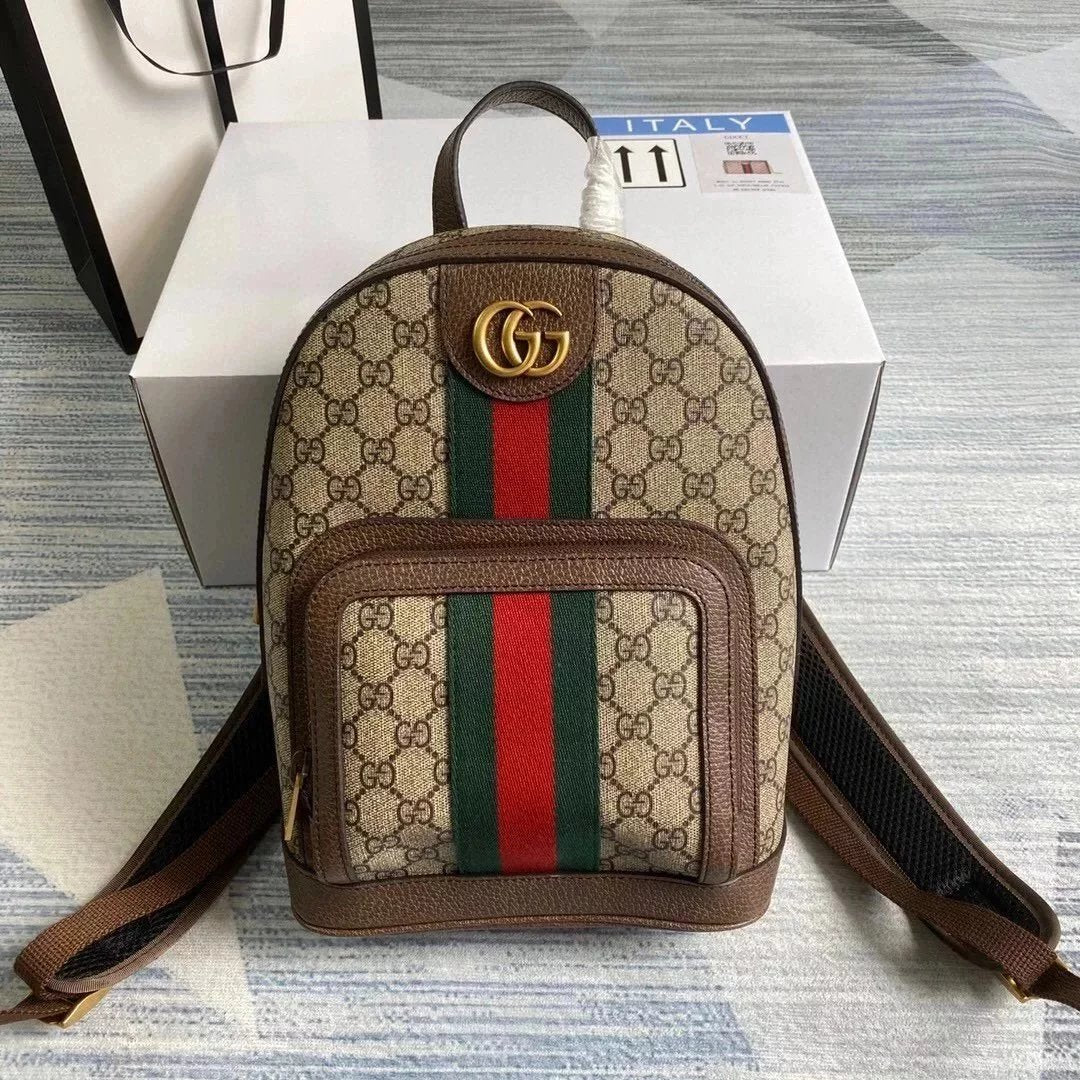 Gucci Backpack Top version Backpack Women's Bag Men's Bag Ophidia Large Small Size Red and Green Stripes Backpack Unisex Backpack New547967547965