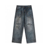 Balenciaga Jeans Hot-Selling Blue Washed Heavy-Duty Spray-Dyed Straight-Leg Jeans Autumn Winter New Unisex Loose Casual Wide-Leg High-Waist Pants