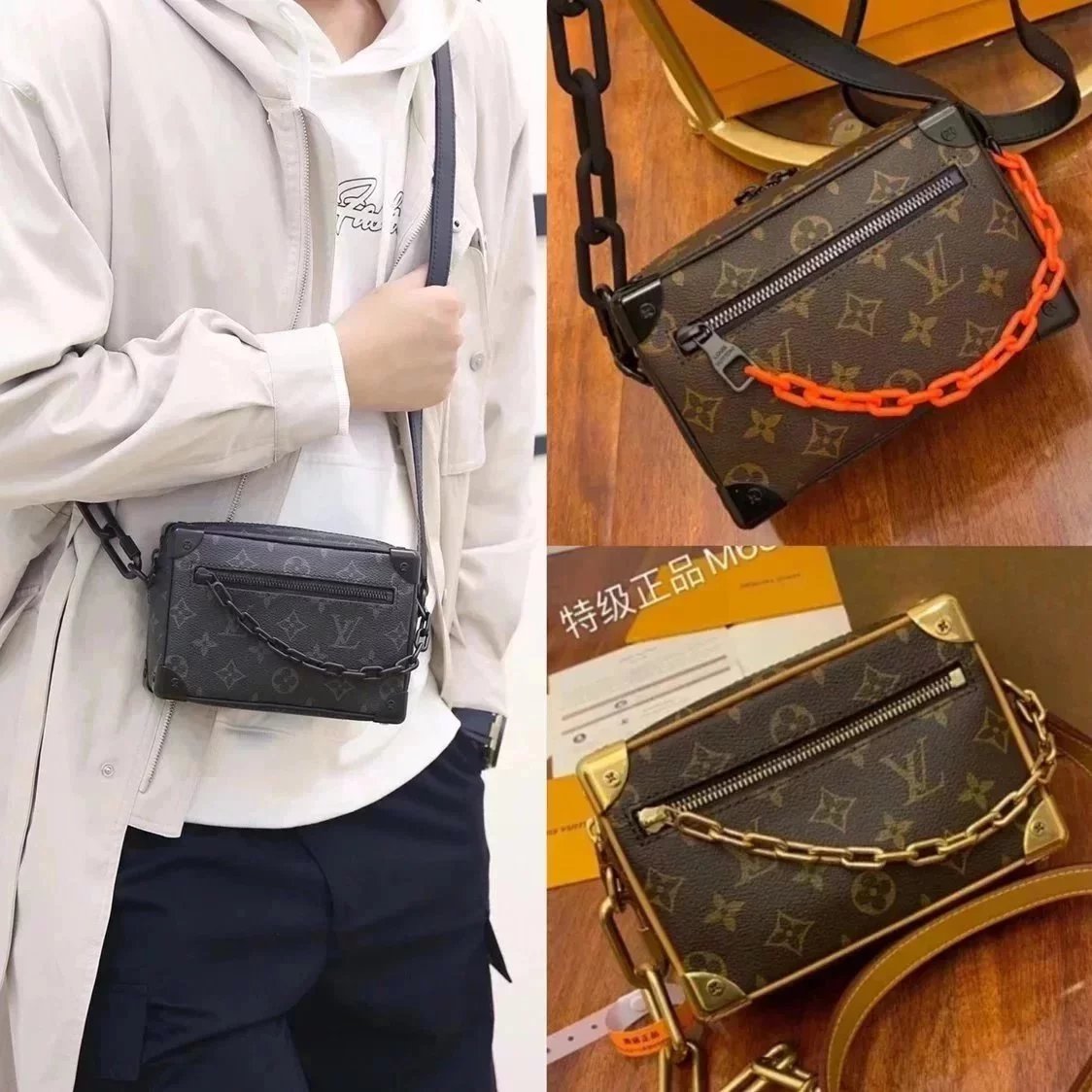 Louis Vuitton LV Men's Bag Top version M44735Black Flower Men's and Women's Bags MiniSoftTrunk Handbag Box Bag Shoulder Messenger Bag Men's and Women's Handbags LM44480Presbyopic Box Bag New Color Blue M82558