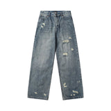 Balenciaga Jeans Ripped Full Distressed Wide-Leg Loose Casual Denim Pants Straight-Leg Wide-Leg Pants Unisex24ss Autumn and Winter New Products