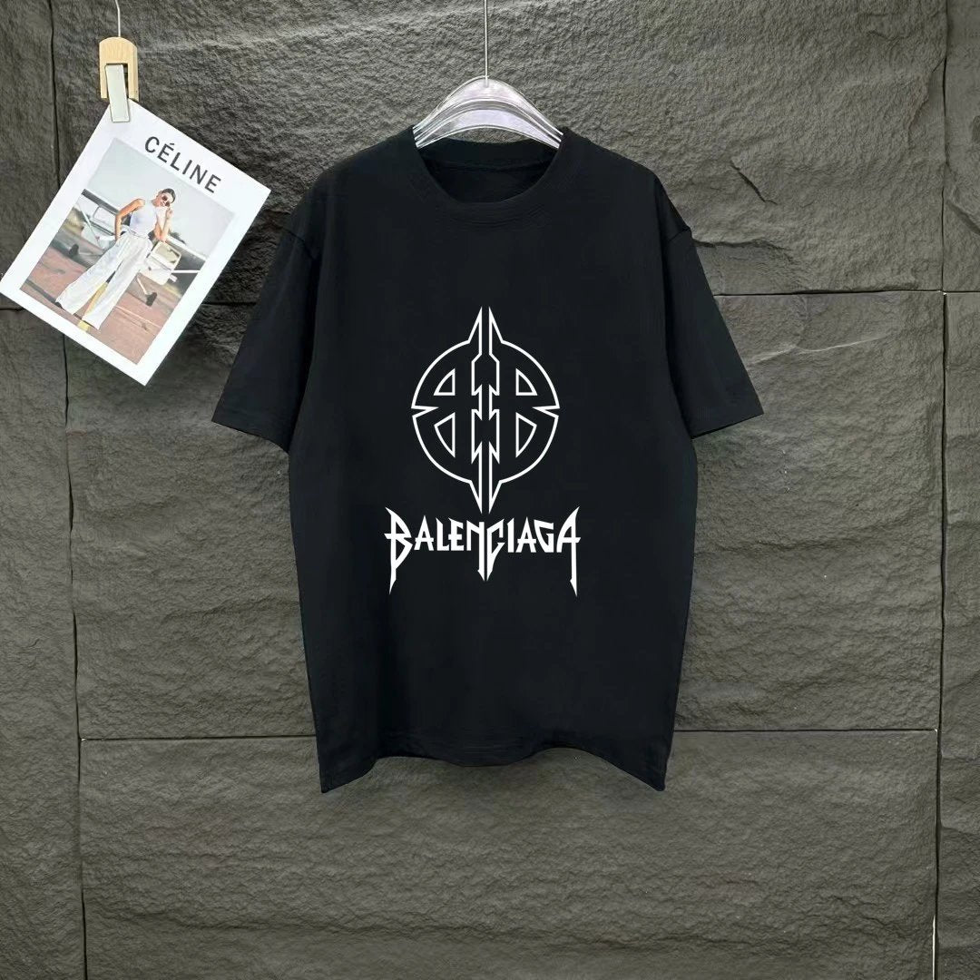 Balenciaga T-shirt Digital Direct Print on Chest logo round Neck Short Sleeve25ss New Pure Cotton Unisex Style T T-shirt OS Loose Fit Base Shirt Top Half Sleeve T-Shirt