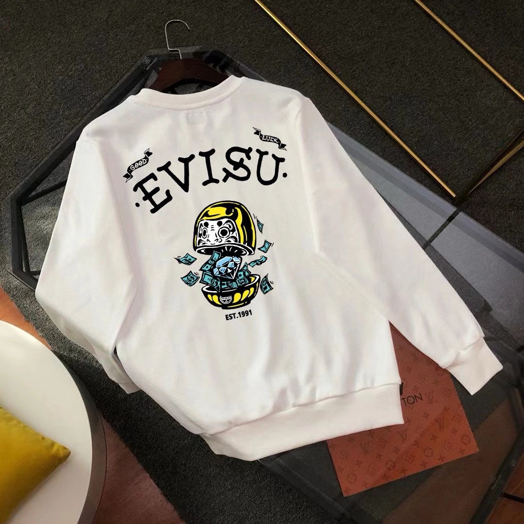 Evisu Hoodie Top Version Counter Same Style Sweatershirt Men's Clothing Autumn and Winter New Classic LOGO Embroidered Crew Neck Long Sleeve Fashion