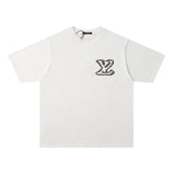 Louis Vuitton LV T-shirt Large Chest Graffiti Embroidery Logo LOGO round Neck Short Sleeve25ss New Pure Cotton Unisex Style T Casual T-Shirt Base Layer Shirt OS Loose Fit Half Sleeve Top Plus Size