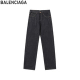 Balenciaga Jeans Back Waist Leather Tag logo Straight Washed Blue Jeans Autumn Winter New Unisex Loose Casual Wide Leg High Waist Pants