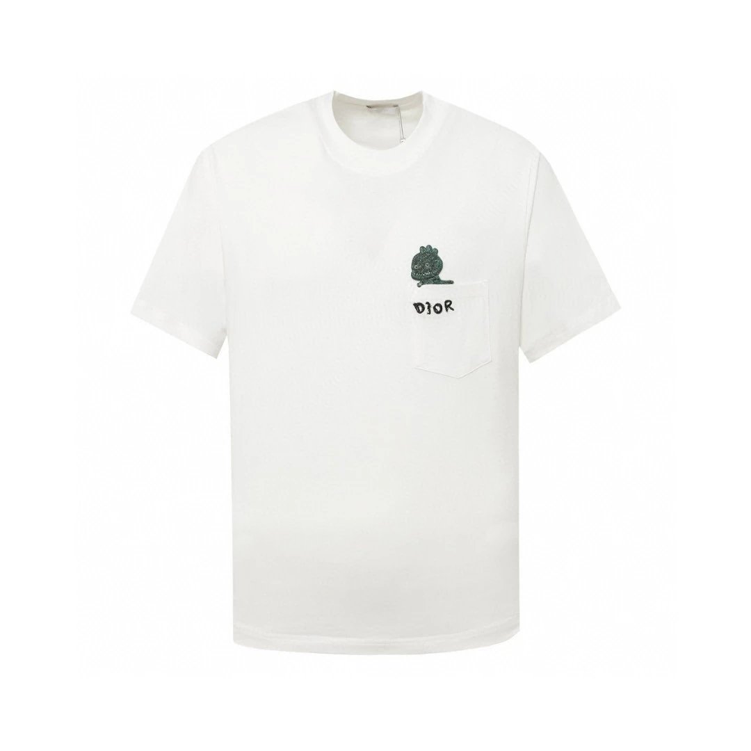 Dior T-shirt Cartoon Pattern Embroidered Letter Crew Neck Short Sleeve Pure Cotton T T-shirt OS Loose Fit Unisex Base Shirt Summer New Casual Simple T-Shirt