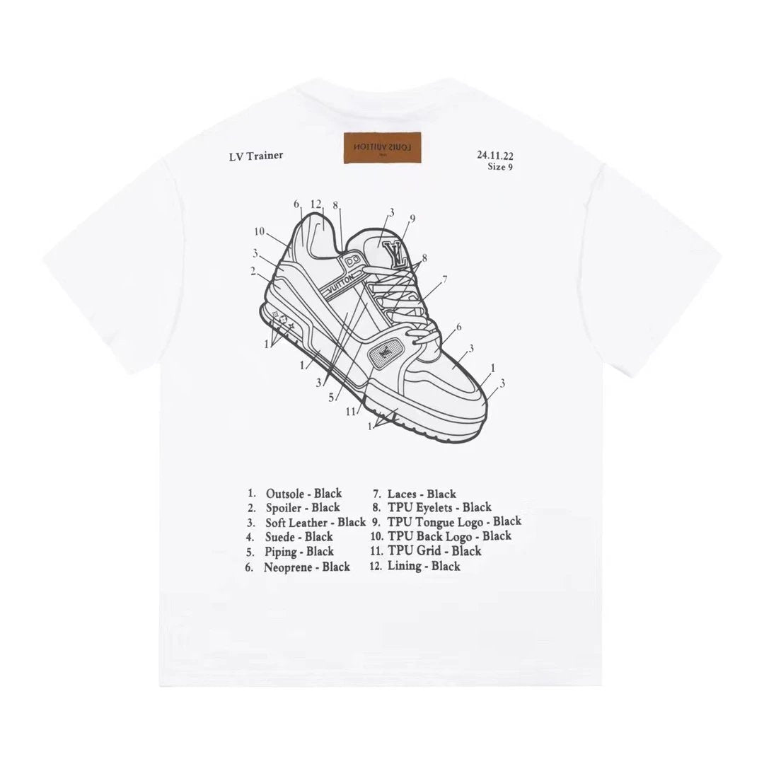 Louis Vuitton LV T-shirt Back Hand-painted Treasure Shoe Print logo round Neck Short Sleeve25ss New pure cotton T Unisex T-Shirt OS Drop Shoulder Loose Fit Base Shirt Top T-Shirt Short Sleeve