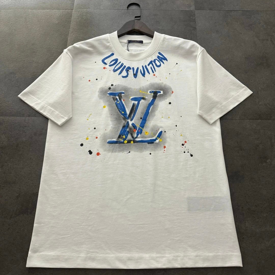 Louis Vuitton LV T-shirt 3D Letter Print on the Chest logo round Neck Short Sleeve25ss New pure cotton T Unisex T-Shirt OS Loose Fit Base Shirt Top Half Sleeve T-Shirt