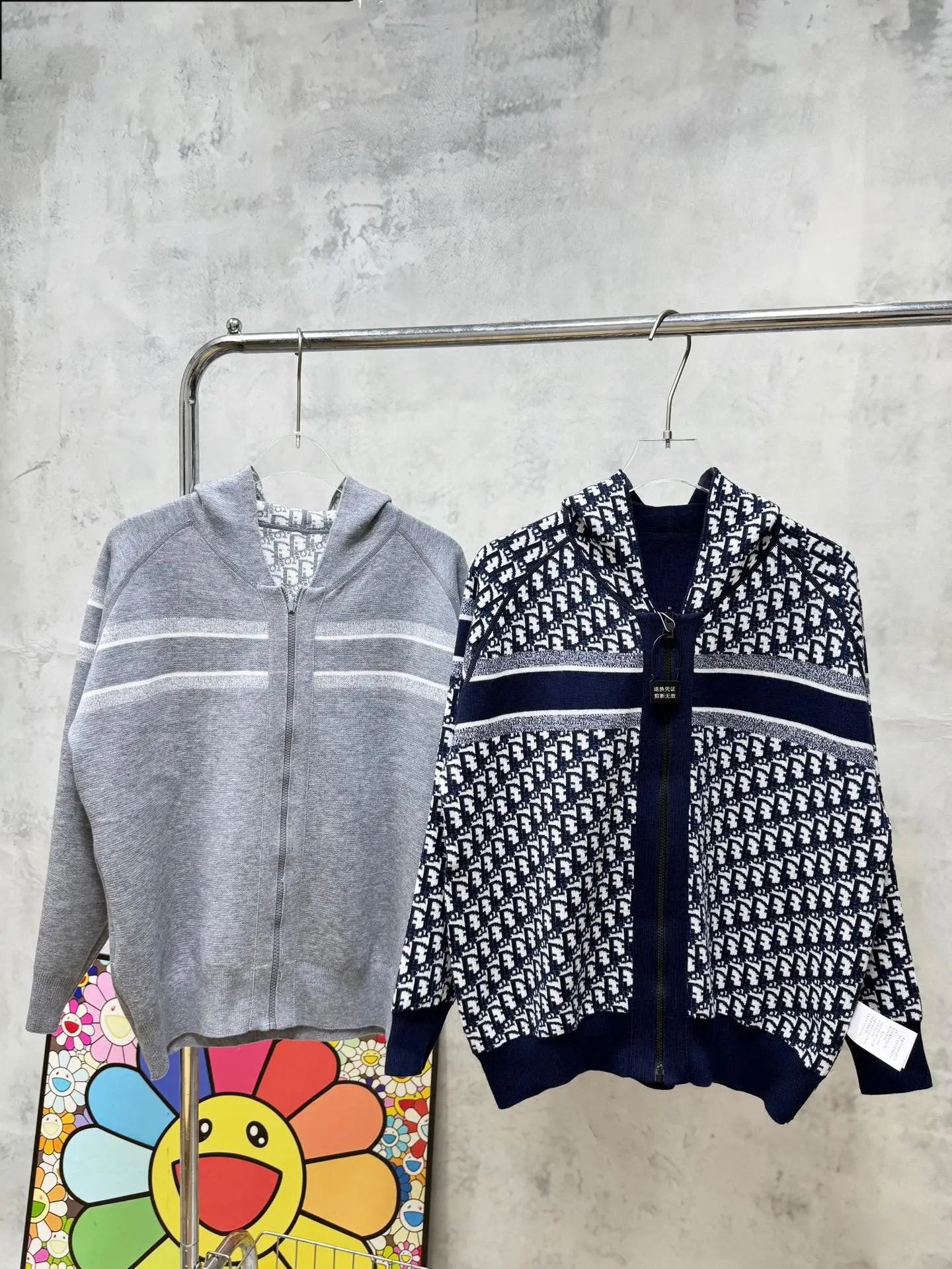 Dior Sweater Hooded Cashmere Cardigan Double-Sided Zipper Sweater Coat Casual Loose Hoodie Jacket Sweater Cardigan Men and Women Same Style os Version24ss Autumn and Winter New Products