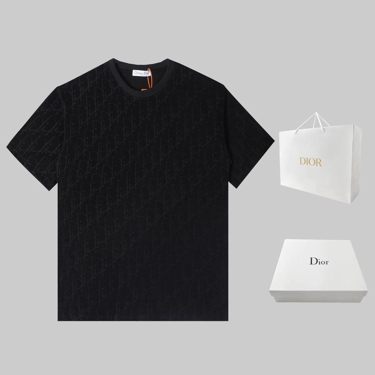 Dior T-shirt Full logo Jacquard Towel Round Neck Short Sleeve25ss New Pure Cotton Unisex Style T T-shirt OS Loose Fit Base Shirt Top Half Sleeve T-Shirt