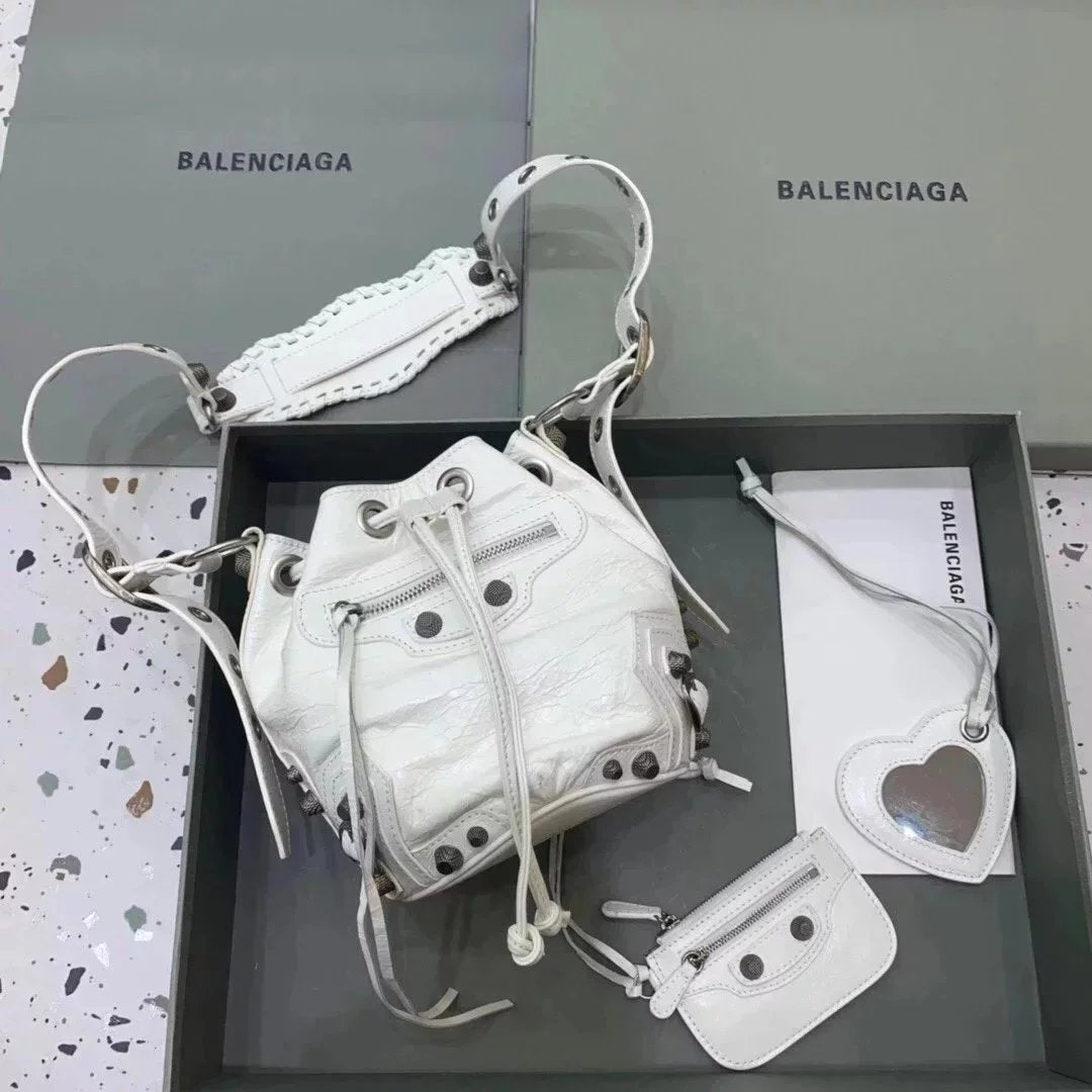 Balenciaga Bag Top version 【Counter Version Original Leather】Send a Full Set of Packaging New LeCagole Bucket Bag city Bucket Motorcycle Bag Hourglass Bag Bucket Bag Egg Bag Vegetable Basket Bag Motorcycle Rivet Bag Handbag Messenger Bag with Mirror