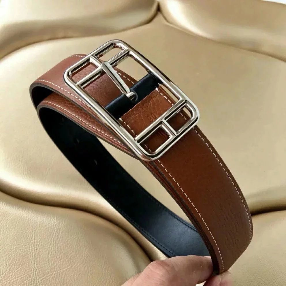 Hermes Belt Top version High Quality3.2cm Leather Belt Men's and Women's Leather Business Casual Pin Buckle Versatile Belt