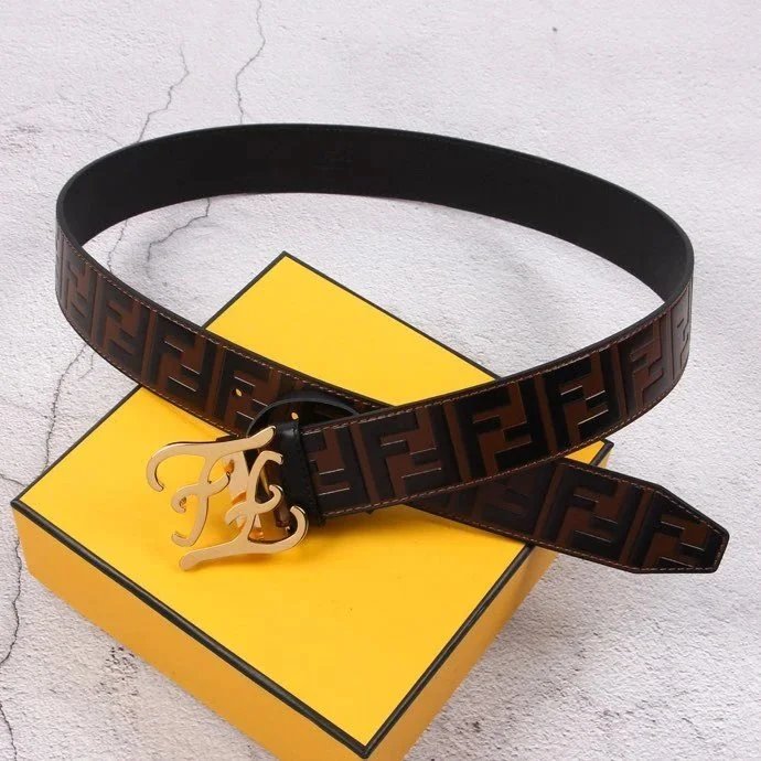 FENDI Belt Top version Belt Men's and Women's Belt Italy Imported Cowhide Leather Pure Original Leather Men's Belt Smooth Buckle Man's Belt f Home Belt3.8Centimeter Wide