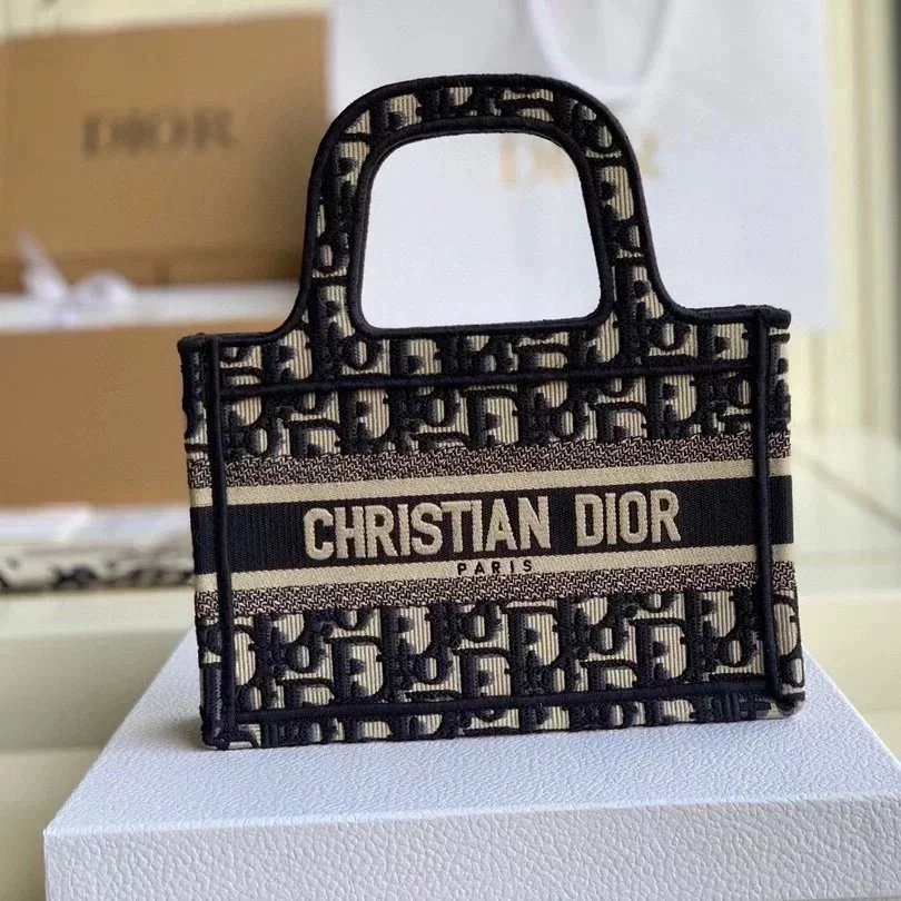 Dior Women's Bag Top version Same Style as Stars2023New Product BookTotemini Tote Bag Houndstooth Mini Small Sized Large Canvas Embroidered Shopping Bag Handbag Shoulder Bag Women's Bag