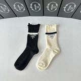 PRADA Sock 【Two Pairs in a Box】Classic Letters logo Breathable and Stylish Pure Cotton Slouch Socks25ss New Short Tube Cotton Socks Thin Business Sports Casual Spring Summer Autumn Versatile Deodorant Sweat-Absorbing