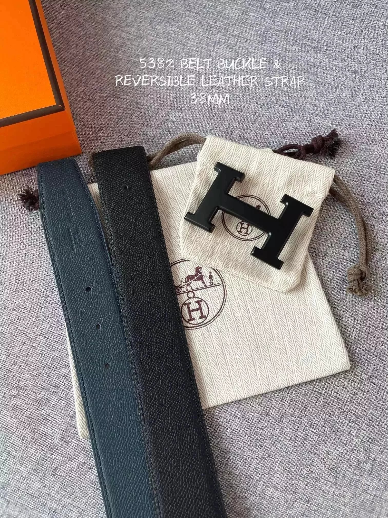 Hermes Belt Top version New New3.8cm Men's and Women's Fashion Business Belt Boutique Sand Black H Steel Buckle Double-Sided Calf Leather