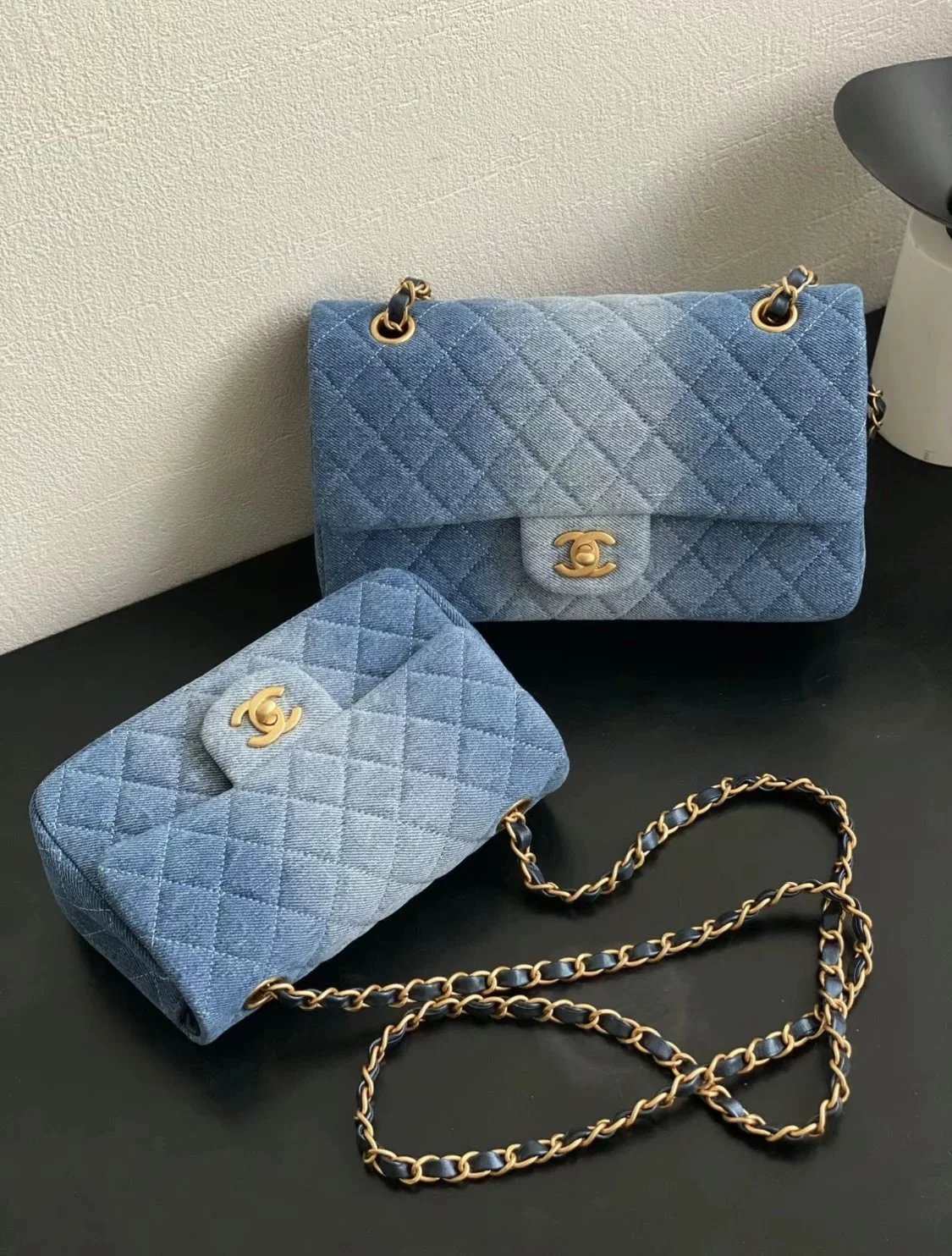 Chanel Women's Bag Top version 【Original Leather Quality】Bag24S Spring and Summer CF Gradient Denim Denim Bag CF Large mini Jean bag CF Denim Flap Bag Chain Bag Shoulder Messenger Bag for Women