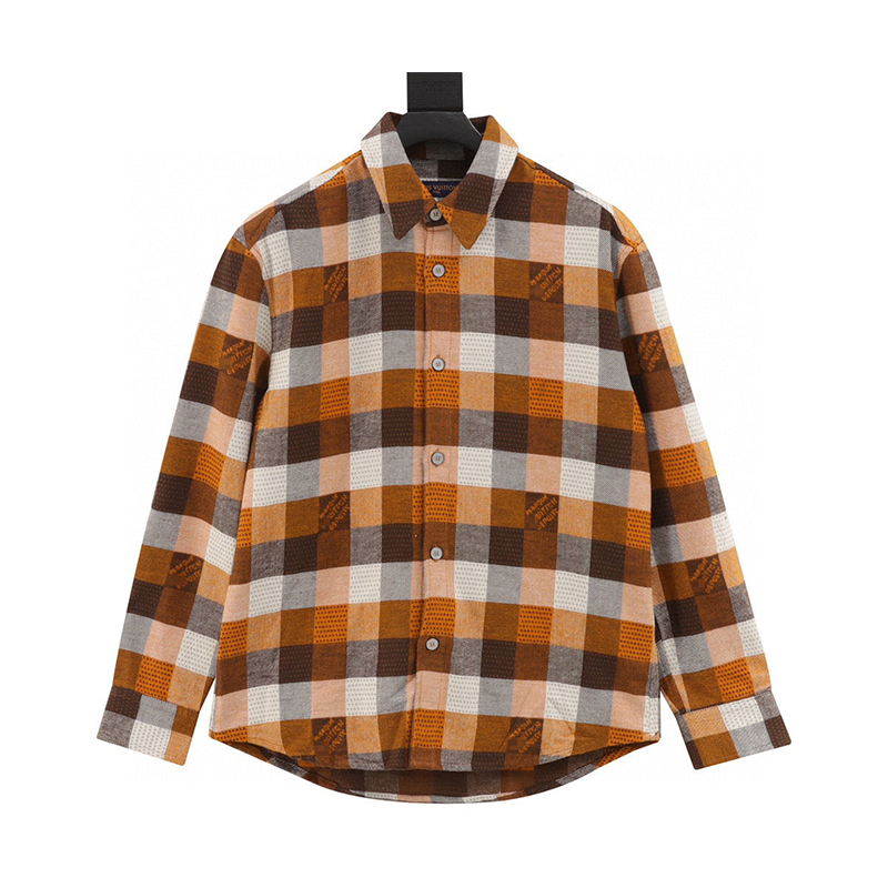 Louis Vuitton LV Shirt24Fw Orange Checkered Jacquard Flannel Shirt for Men and Women