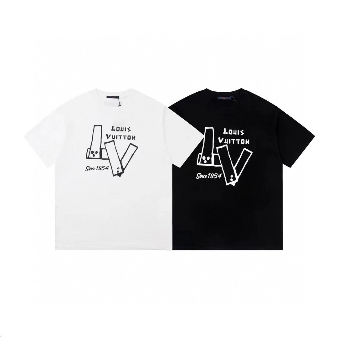 Louis Vuitton LV T-shirt Chest Letter Print logo round Neck Short Sleeve25ss New Pure Cotton Unisex Style T Casual T-Shirt Base Layer Shirt OS Loose Fit Half Sleeve Top Plus Size