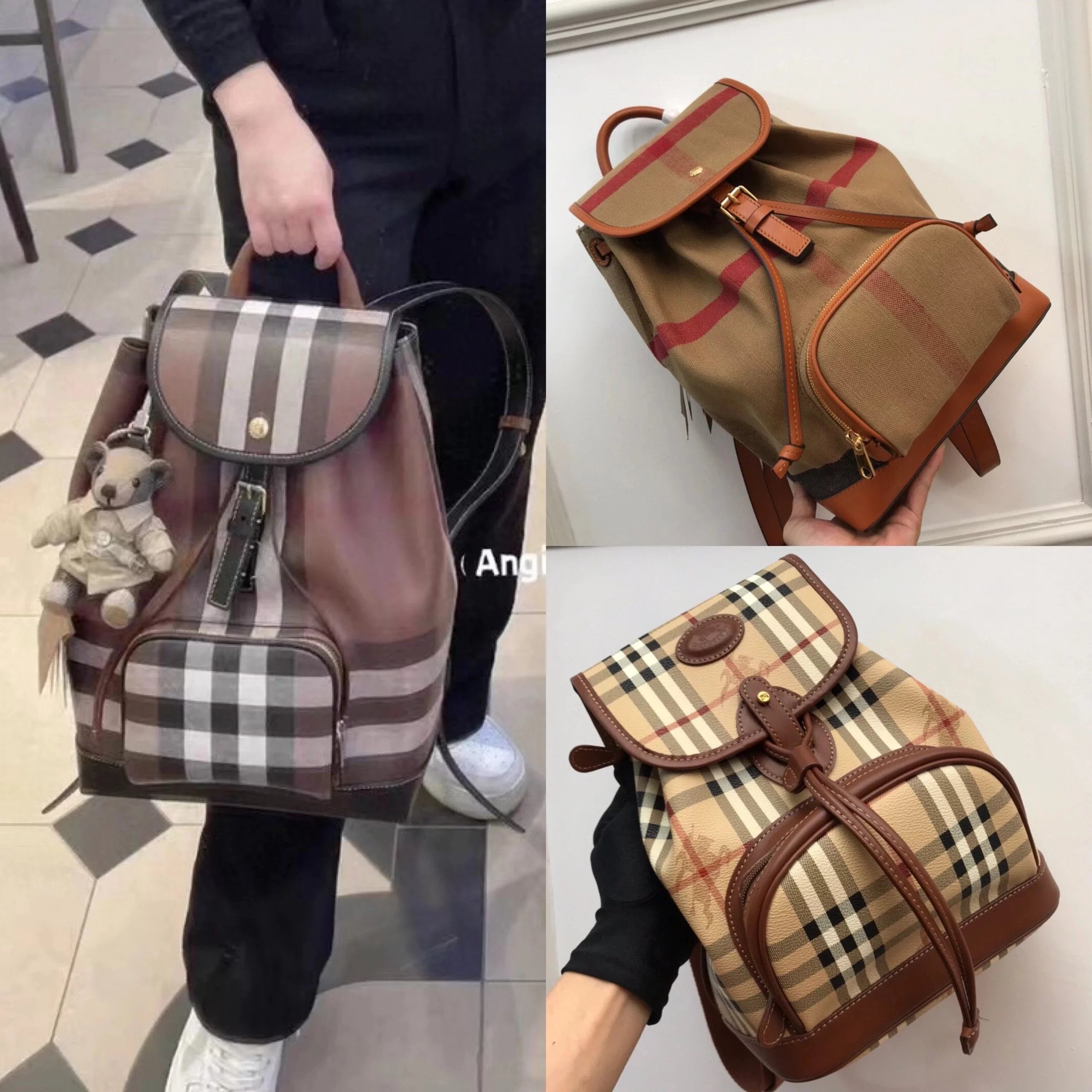 Burberry backpack Top version 【Original Order】New Backpack Classic Plaid First Layer Calfskin Schoolbag Backpack Travel Mountain Climbing Men's and Women's Bags500112
