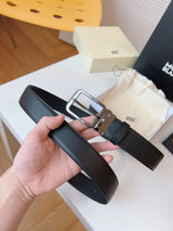 Montblanc Belt Top version Business Casual Belt Belt High Quality Double-Sided Head Layer Cowhide with Steel Buckle Men's Leather Belt Fashion All-Match Business Belt Double-Sided Available3.5