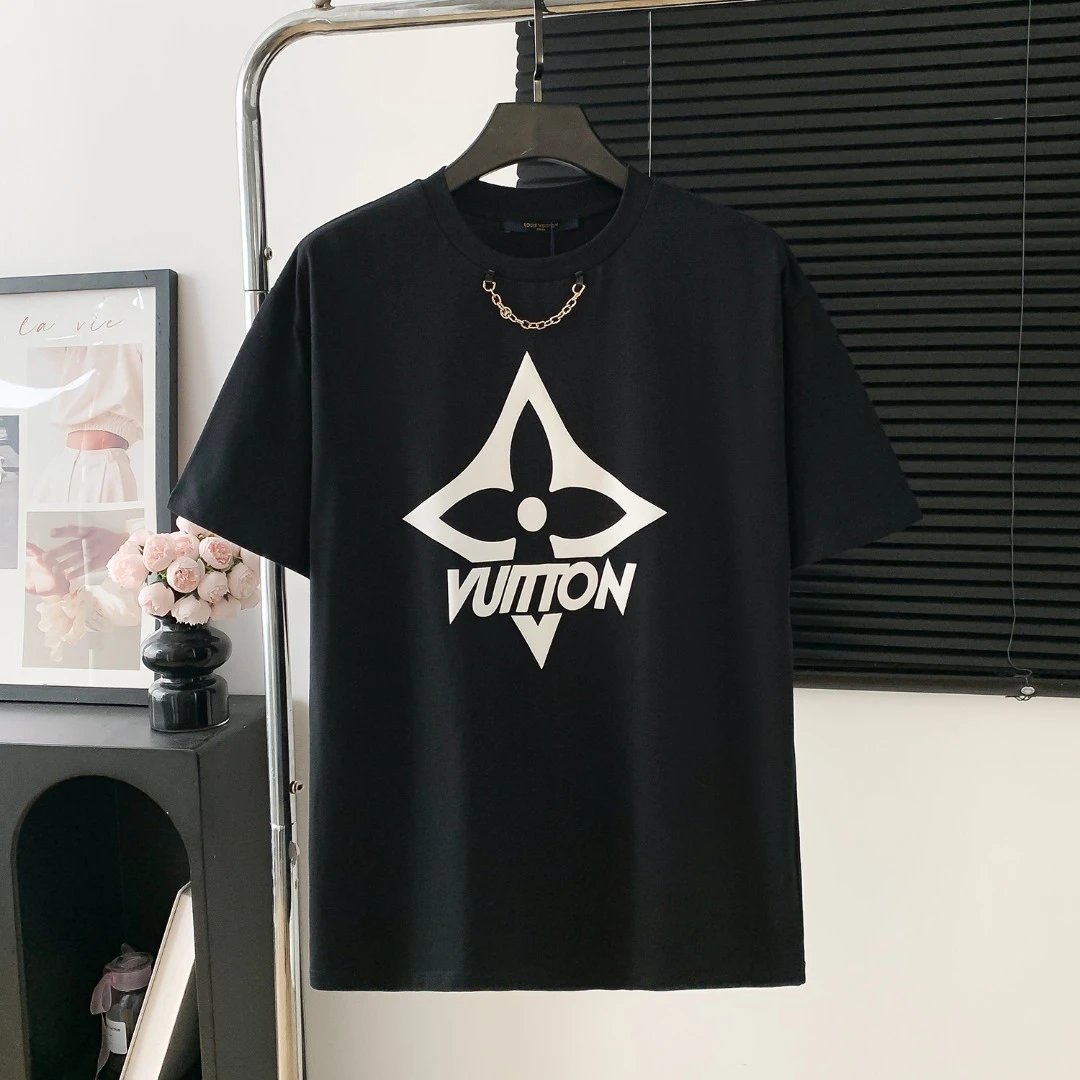 Louis Vuitton LV T-shirt Chest Chain Print logo round Neck Short Sleeve25ss New pure cotton T Unisex T-Shirt OS Loose Fit Base Shirt Top Half Sleeve T-Shirt