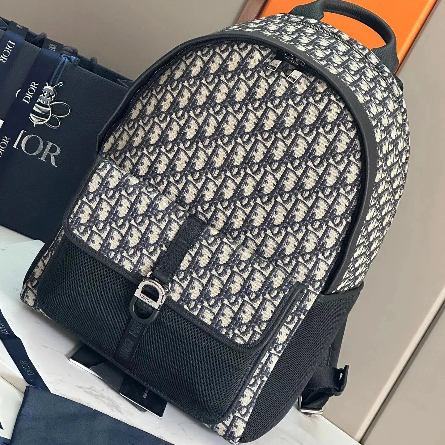 Dior Backpack Top version 24Spring New8Presbyopic Printed Backpack School Handbag Men and Women Same Style dio Backpack Backpack