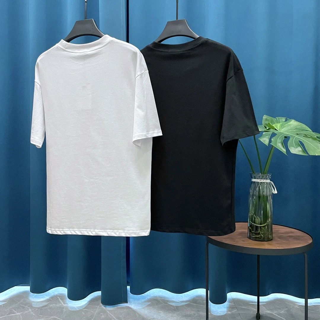 Balenciaga T-shirt Double-breasted B Printing logo round Neck Short Sleeve25ss New Pure Cotton Unisex Style T T-shirt OS Loose Fit Base Shirt Casual Top Short Sleeve T-Shirt
