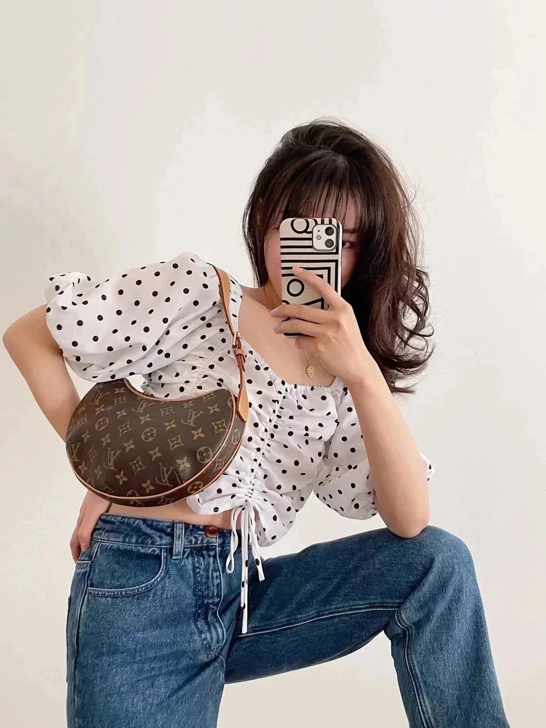 Louis Vuitton LV Women's Bag Top version Produced by the Old Factory POCHETTECROISSANT Handbag Antique Women's Bag Pea Bag m51510Moon Bag Heart Bag Underarm Bag Shoulder Handbag