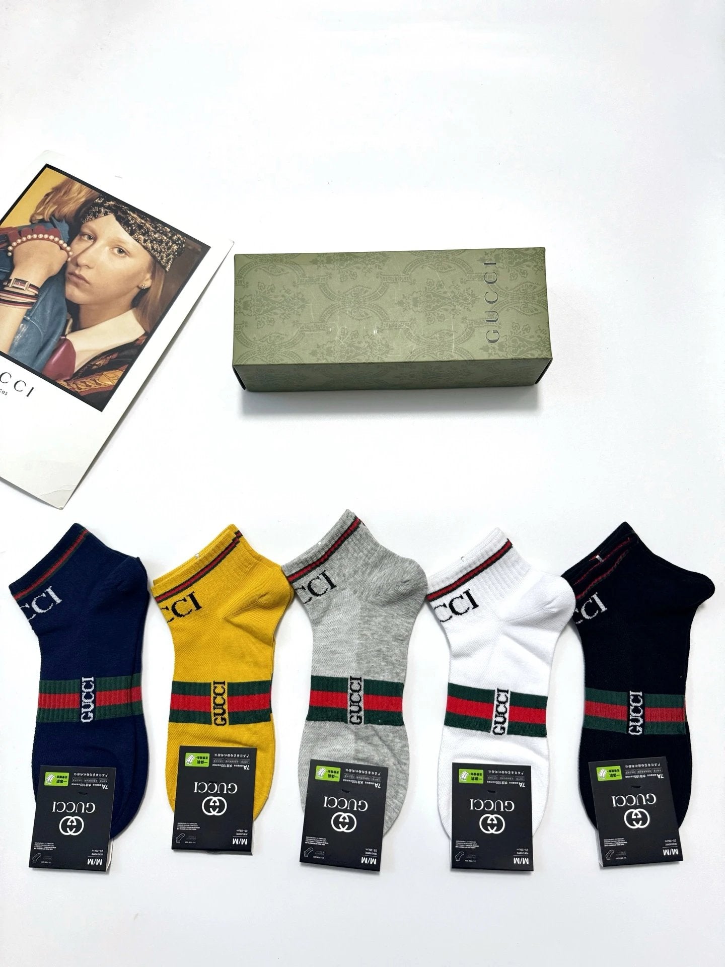 Gucci Sock 【a Box5Double】Classic Letters logo Breathable Fashion25ss New Short Tube Cotton Socks Thin Business Sports Casual Spring Summer Autumn Versatile Deodorant Sweat-Absorbing
