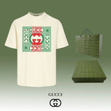 Gucci T-shirt Front Color-Block Letter and Star Pattern Print logo round Neck Short Sleeve25ss New Pure Cotton Unisex Style T T-shirt OS Loose Fit Base Shirt Top Half Sleeve T-Shirt