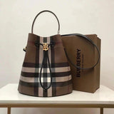 Burberry Women's Bag Top version 【Original Leather】New Babaojia Drawstring Bucket Bag Decorative Plaid with Italian Tanned Leather Trim and TB Exclusive Logo New Bucket Bag Handbag Crossbody Bag