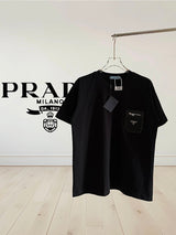 PRADA T-shirt Chest Patchwork Zipper Pocket Crew Neck Short Sleeve25ss New Pure Cotton Unisex Style T Casual T-Shirt Base Layer Shirt OS Loose design