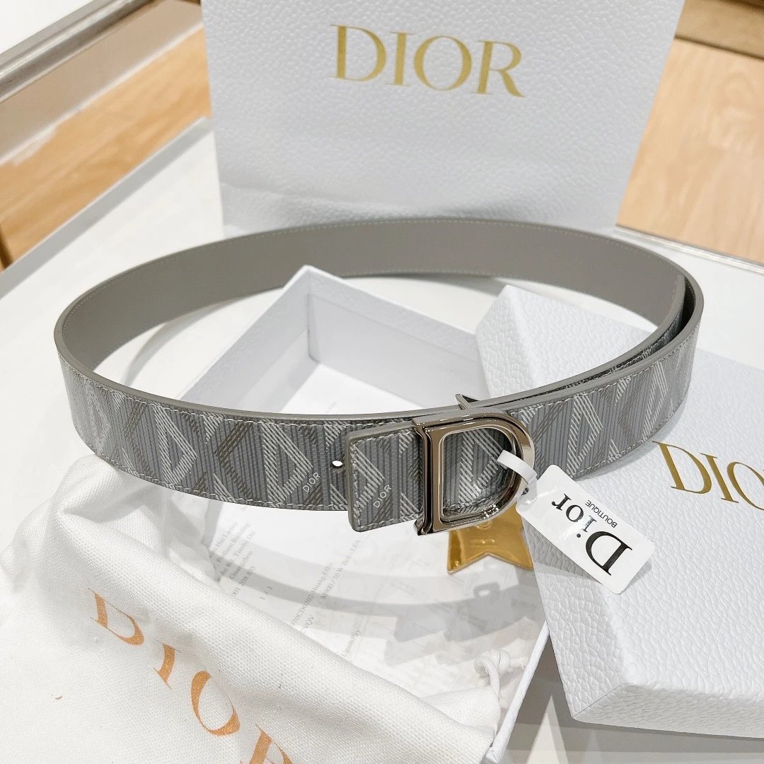 Dior Belt Top version Original Single Original Single Men and Women Universal Belt Width3.5cm Counter Full Set of Packaging Original Leather Material Classic Presbyopic Full Printed Canvas Full Stand Leather Lychee Pattern Bottom Letter Buckle Support NFC