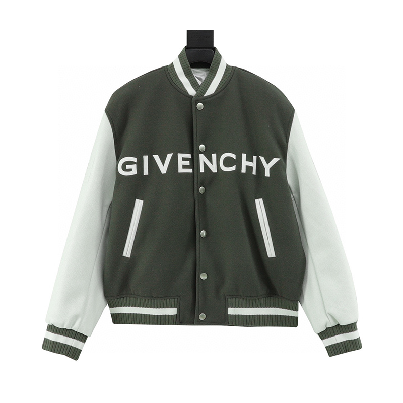 Givenchy Jackets New Color Matching Embroidery Letters Leather Sleeve Stitching Wool Baseball Uniform Jacket Coat Men and Women Same Style