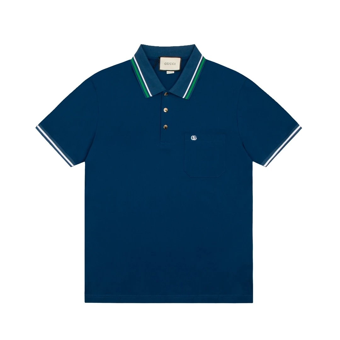 Gucci T-shirt Striped Neckline POLO Shirt Lapel Short Sleeve25ss New Unisex Summer Short Sleeve OS Loose T Business Half Sleeve Shirt Plus Size T-Shirt