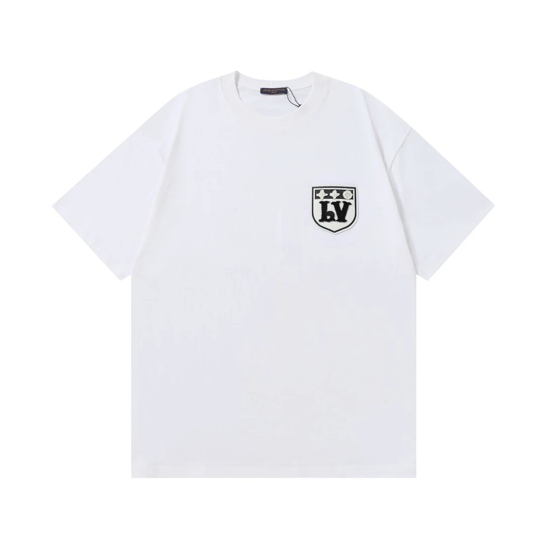 Louis Vuitton LV T-shirt Chest Shield Letter Towel Embroidery logo round Neck Short Sleeve25ss New pure cotton T Unisex T-Shirt OS Drop Shoulder Loose Fit Base Shirt Top T-Shirt Short Sleeve