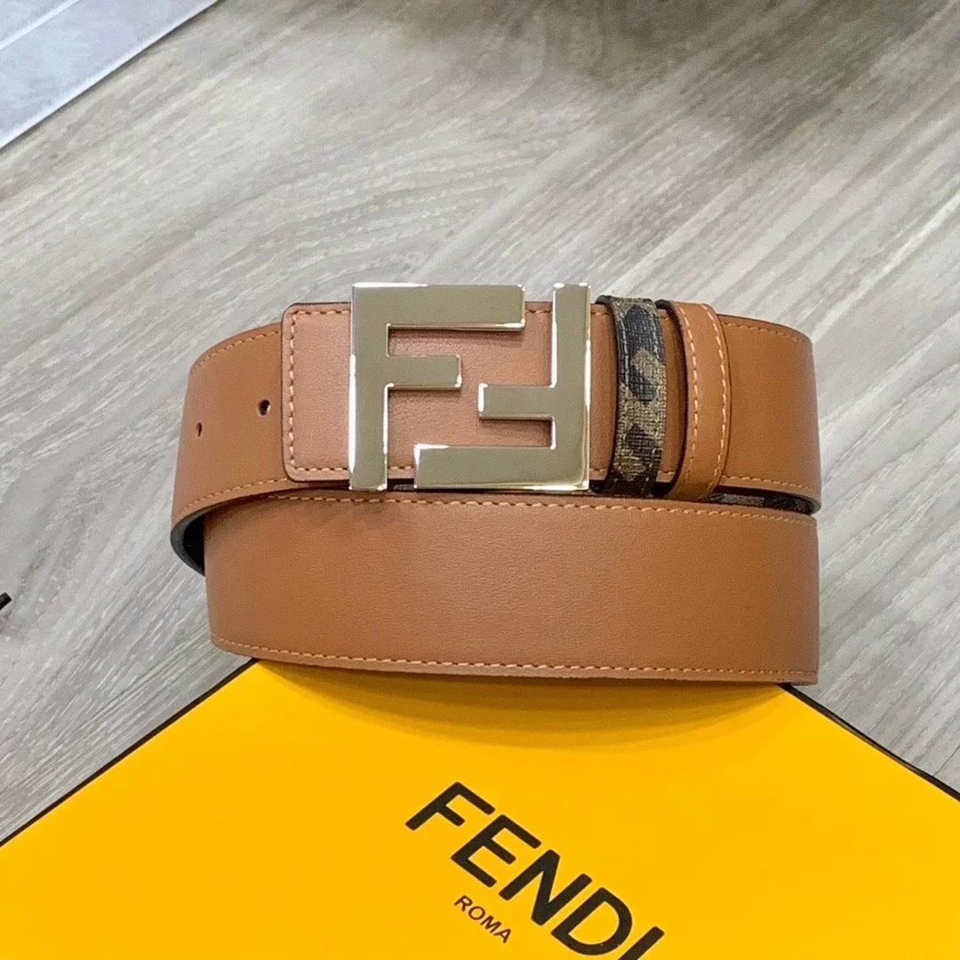 FENDI Belt Top version Double F Buckle Belt Imported from Italy Cowhide Leather Pure Original Leather Men's Business Belt Smooth Buckle