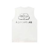 Balenciaga T-shirt Back with Blurred Lock Print logo Sleeveless Short Sleeve Sleeveless Vest25ss New Pure Cotton Unisex Style T T-shirt OS Loose Fit Base Shirt Top Half Sleeve T-Shirt