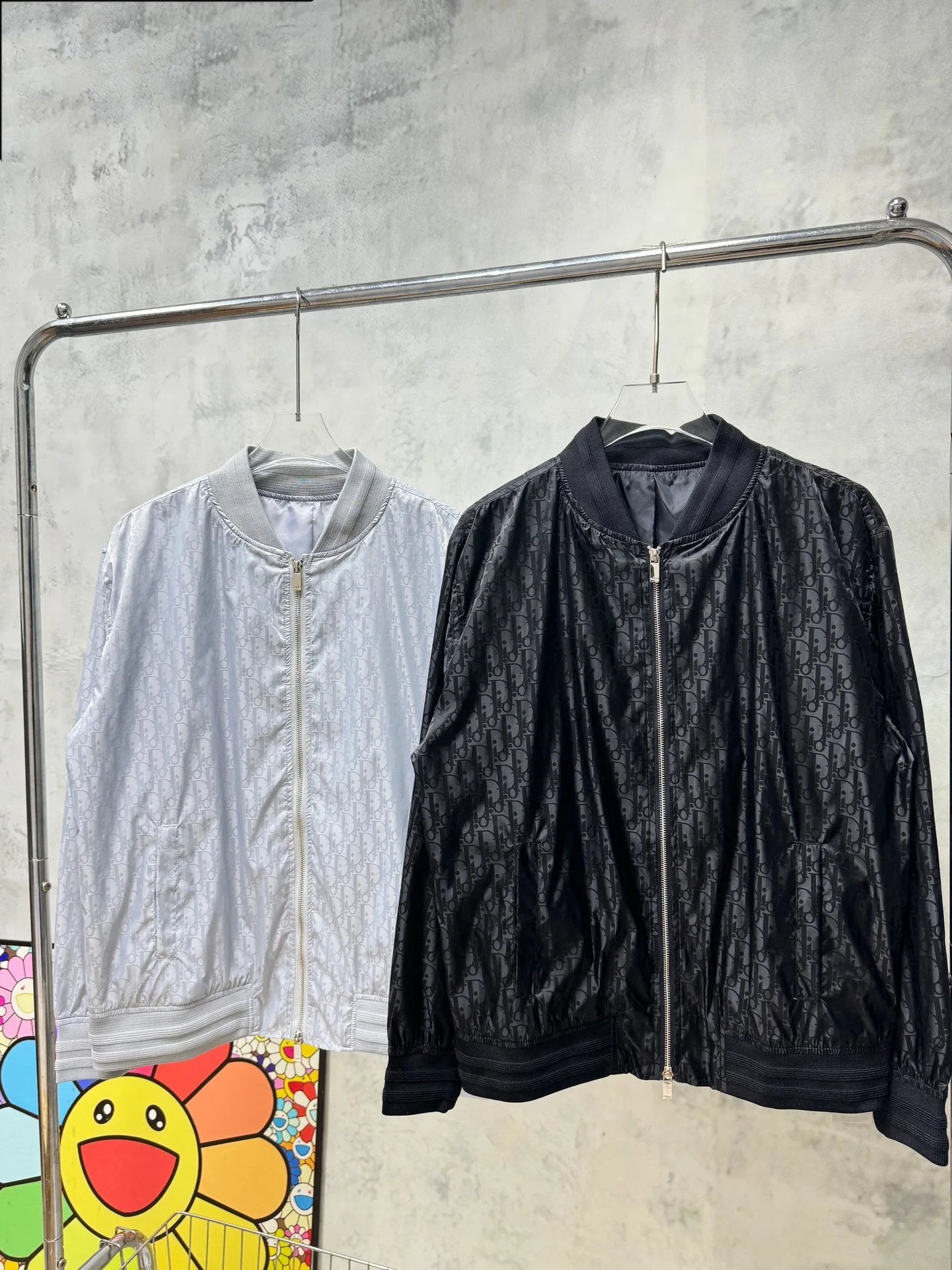 Dior Jackets Dark Pattern Full Print Jacquard Zipper Jacket Casual Loose Stand Collar Jacket os Baseball Style Unisex Sports Cardigan24ss Autumn and Winter New Products