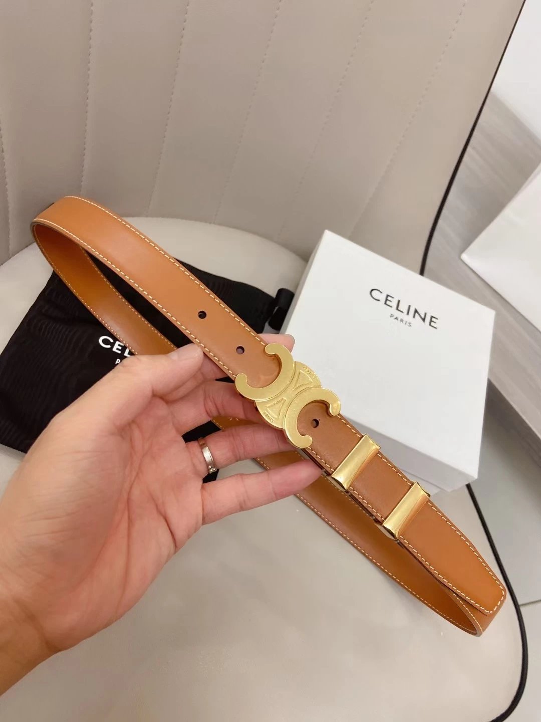 Celine Belt Top version First Layer Cowhide Counter Version Celine Belt Female Arc De Triomphe Fashion All-Match Leather Jeans Suit Jacket Dress Thin Belt Same Style Belt『Level Surrogate Shopping』2.5Women's More than One Colors Imported Cowhide Belt Retro